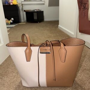 GUESS Tan and Cream Colorblock Tote